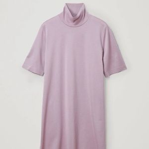 COS Cotton Roll-Neck T-Shirt Dress in Purple
